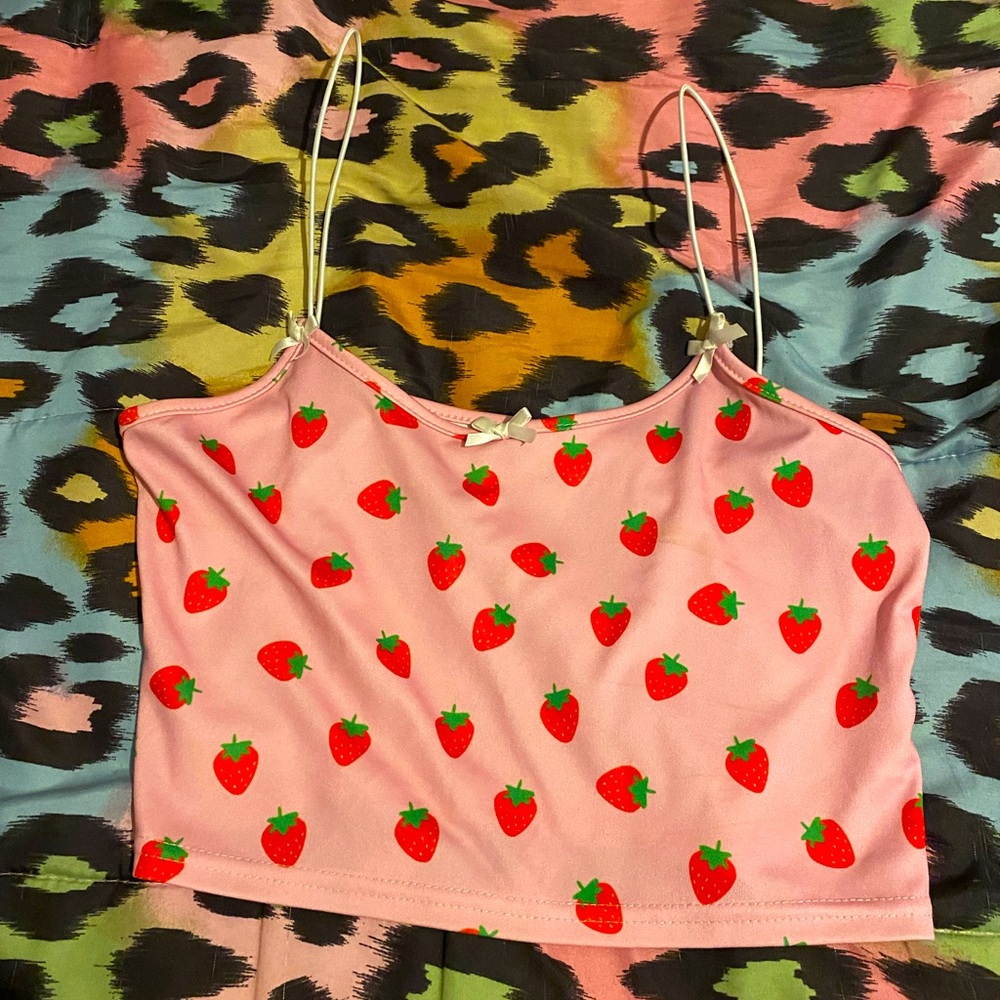 pink strawberry crop top